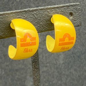 Libra Curl Hoop Earrings Pierced Yellow Brown Glitter Enamel September October